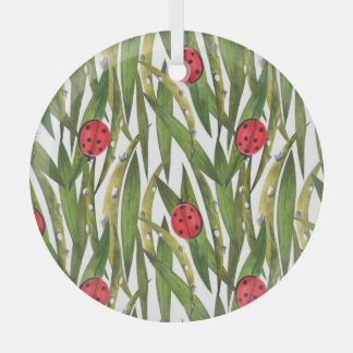 Ladybugs: daisy background watercolor pattern. glass tree decoration