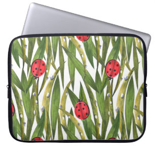 Ladybugs: daisy background watercolor pattern. laptop sleeve