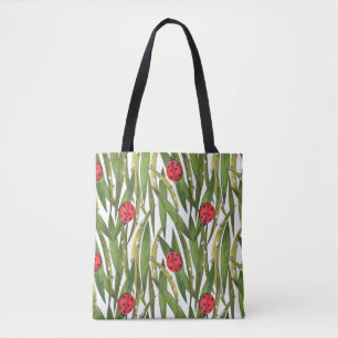 Ladybugs: daisy background watercolor pattern. tote bag