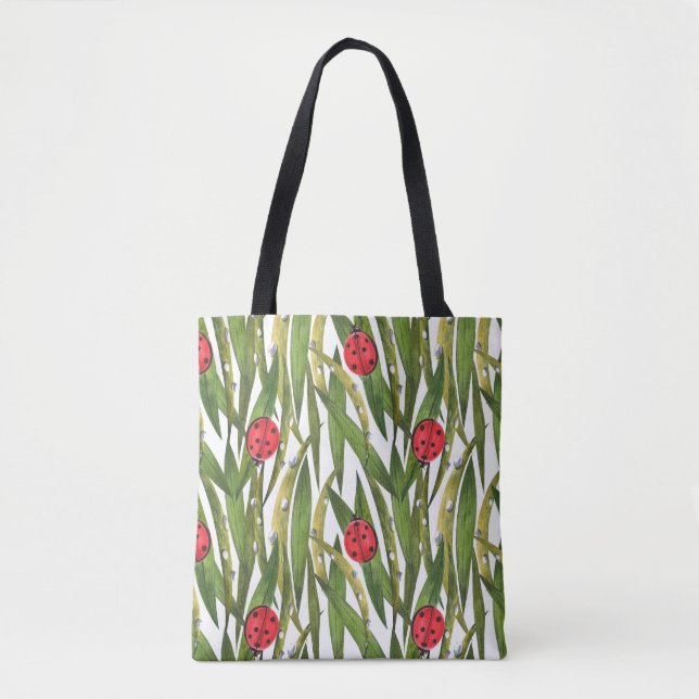 Ladybugs: daisy background watercolor pattern. tote bag (Front)