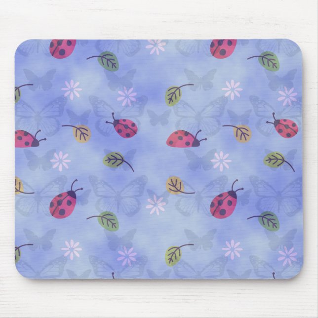 Ladybugs Flowers and Leaves Mouse Mat (Front)