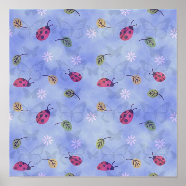 Ladybugs Flowers and Leaves Poster (Front)