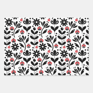 LADYBUGS & FLOWERS WRAPPING PAPER SHEET