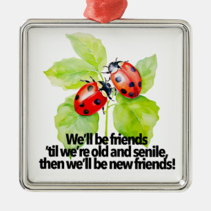 Ladybugs friendship quote funny BFF old senile Metal Tree Decoration