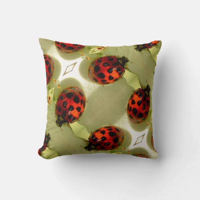 Ladybugs, green leaves cushion (Front)