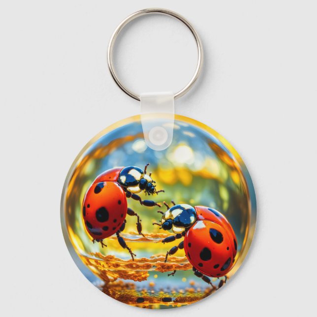 Ladybugs in a drop of water key ring (Front)