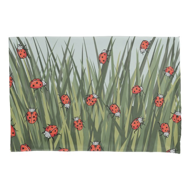 Ladybugs in Green Grass pattern Pillowcase (Front)