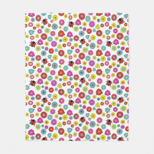 Ladybugs in the Garden Amongst the Flowers Fleece Blanket