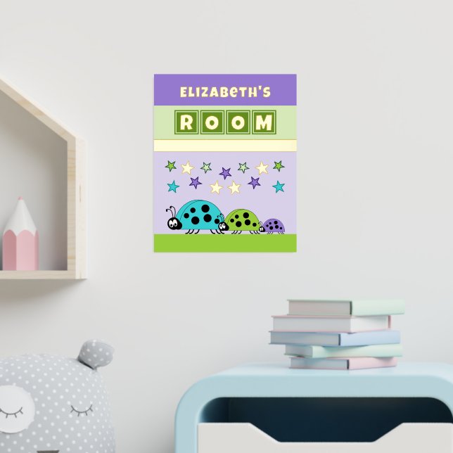 Ladybugs kid's room purple green nursery gold foil prints (In Situ (Nursery))