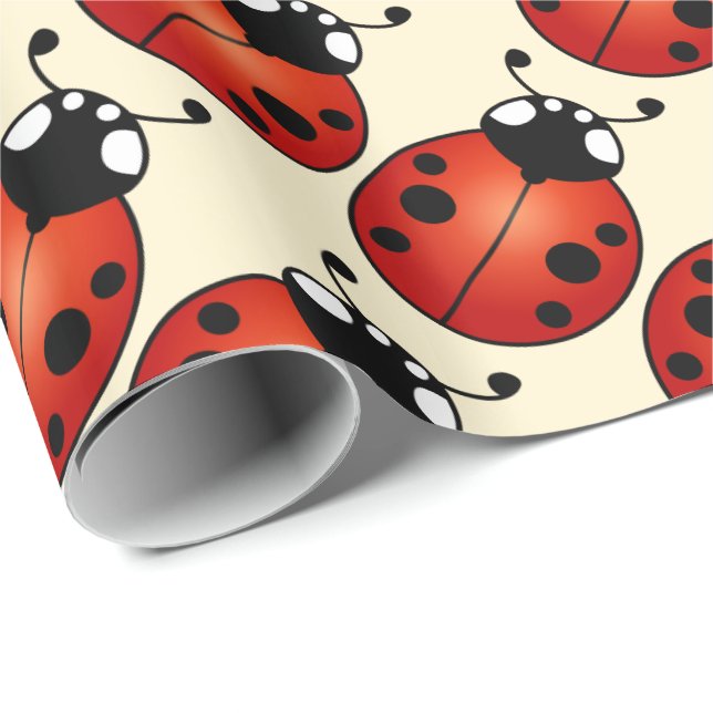 Ladybugs Ladybird Beetles Red Black Pattern Wrapping Paper (Roll Corner)