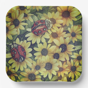 Ladybugs lost in Black eyed Susan's Paper Plate
