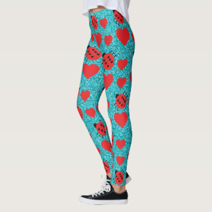 Ladybugs Lucky Insect Red Hearts Black Polka Dots Leggings