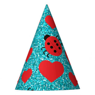Ladybugs Lucky Insect Red Hearts Black Polka Dots Party Hat