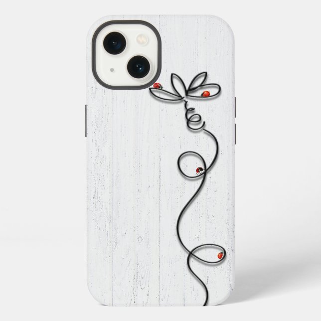 Ladybugs On Doodle Daisy iPhone Case (Back)