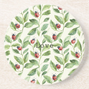 Ladybugs on Green Leaves Garden Coaster