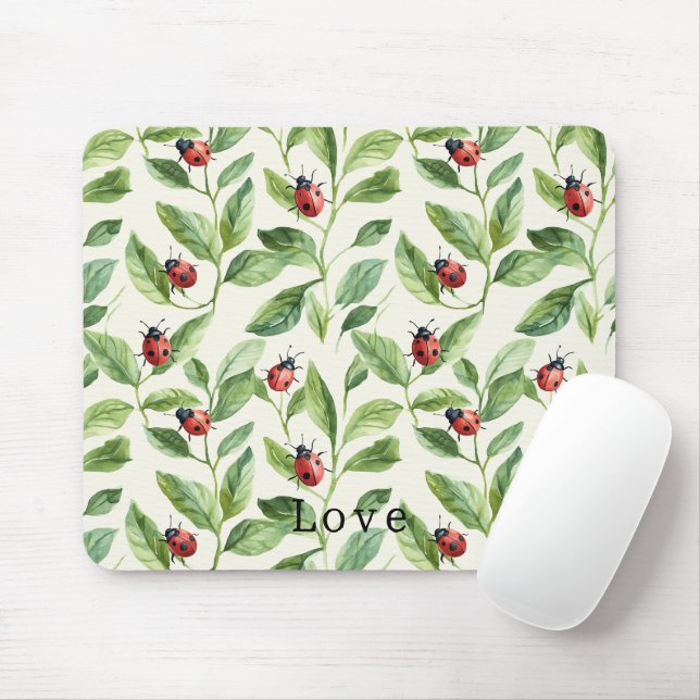 Ladybugs on Green Leaves Garden Mouse Mat (With Mouse)