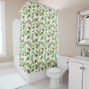 Ladybugs on Green Leaves Garden Shower Curtain