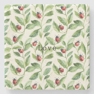 Ladybugs on Green Leaves Garden Stone Coaster