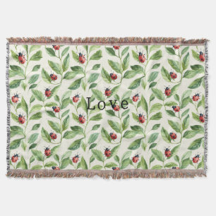 Ladybugs on Green Leaves Garden Throw Blanket