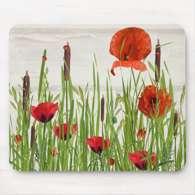 Ladybugs on Poppy Flowers Mouse Mat (Front)