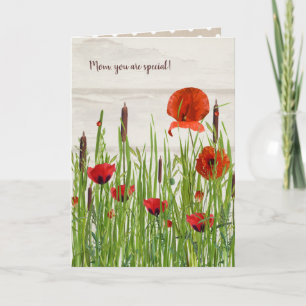 Ladybugs on Red Poppy for Mum Card