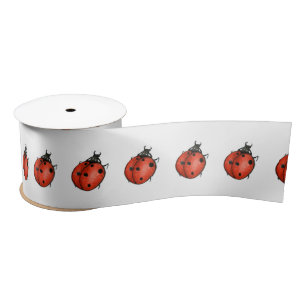 Ladybugs on White Satin Ribbon