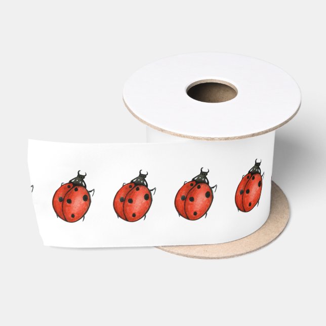 Ladybugs on White Satin Ribbon (Spool)