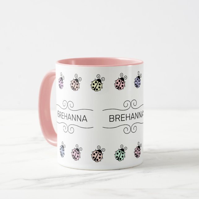 Ladybugs Pastel Multicolor Border Mug (Front Left)