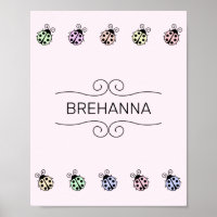 Ladybugs Pastel Multicolor Border on Pink Poster