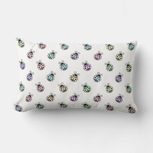 Ladybugs Pastel Multicolor Pattern on White Lumbar Cushion