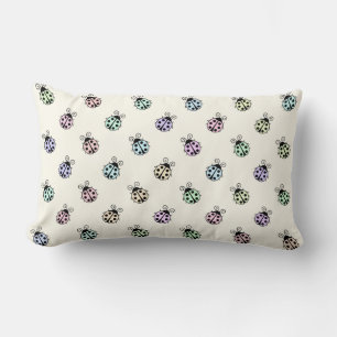 Ladybugs Pastel Multicolor Pattern on Yellow Lumbar Cushion