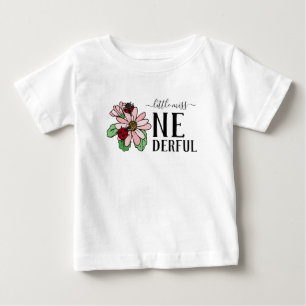 Ladybugs Pink Daisies Little Miss Onederful Baby T-Shirt