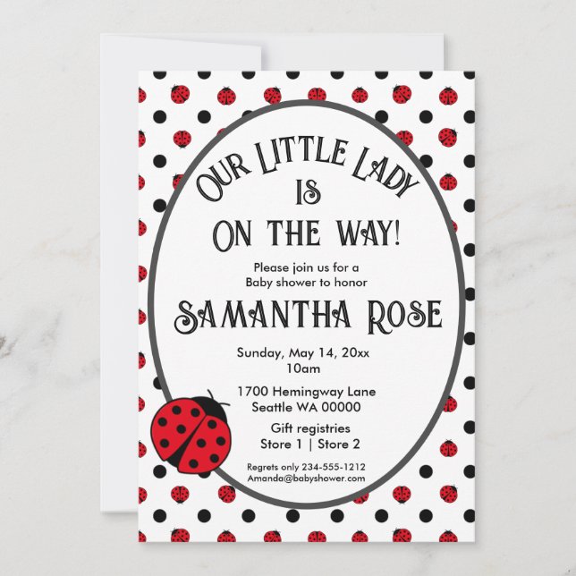Ladybugs retro polka dots baby shower invitation (Front)