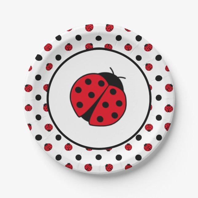 Ladybugs retro polka dots    paper plates (Front)