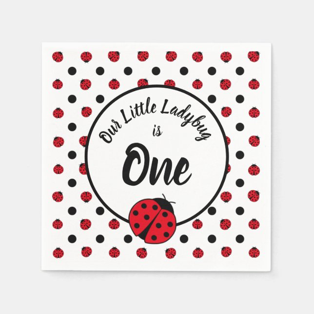Ladybugs retro polka dots    paper plates napkins (Front)