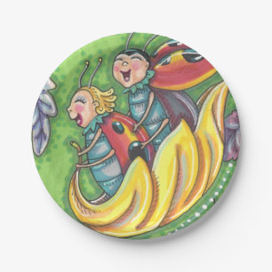 LADYBUGS RIDING ON FALLING AUTUMN LEAVES, FUN BUG PAPER PLATE