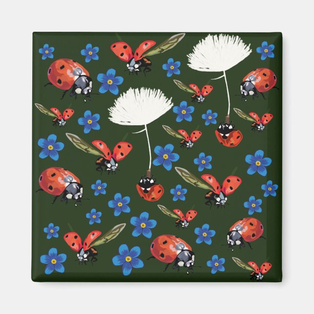 Ladybugs Spring  Square Magnet (Front)