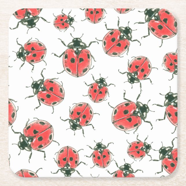 Ladybugs Square Paper Coaster (Front)