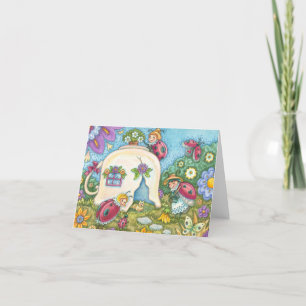LADYBUGS TEACUP COTTAGE NOTE CARD Blank