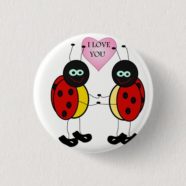 Ladybugs together holding hands in love 3 cm round badge (Front)
