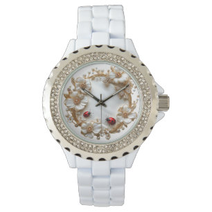 Ladybugs White Flowers Diamond Butterfly Watch