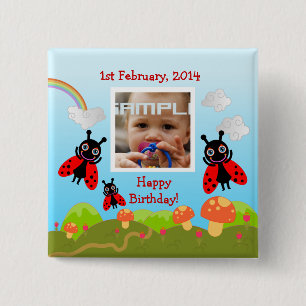 Ladybugs wishing happy birthday with photo 15 cm square badge