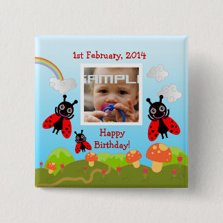 Ladybugs wishing happy birthday with photo 15 cm square badge