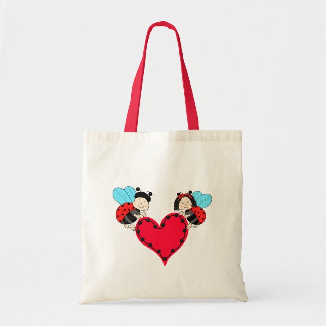 Ladybugs with heart tote bag (Front)