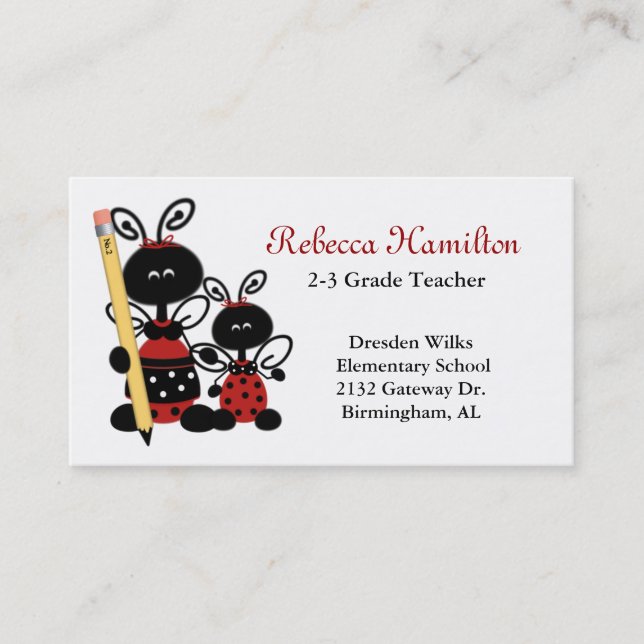 Ladybugs with Pencil Teacher's Business Card