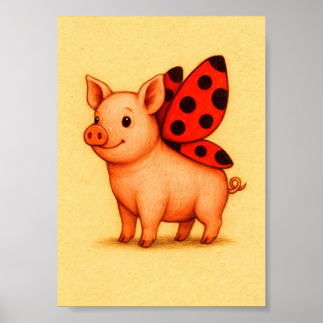 Ladypig Pig Wall Art, Ladybug Wings Pig Poster (Front)
