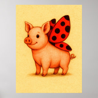 Ladypig Pig Wall Art, Ladybug Wings Pig   Poster