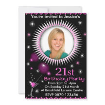 Lady's 21st Birthday Party Photo Invitation