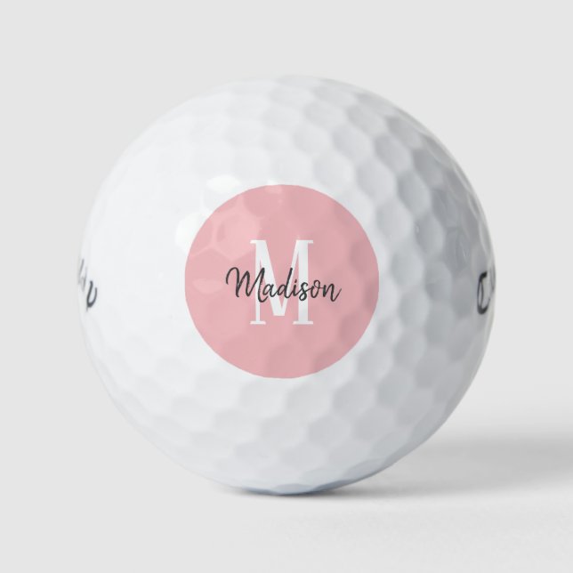 Ladys Blush Pink Script Monogram Name Golf Balls (Front)