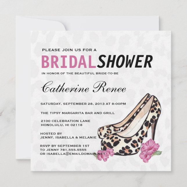 Lady's Jaguar Stiletto Hibiscus Bridal Shower Invitation (Front)